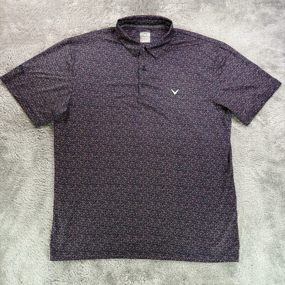 Callaway Golf Polo Shirt Men’s Large Navy Chili Pepper Print Opti-Dri Stretch - Picture 1 of 9